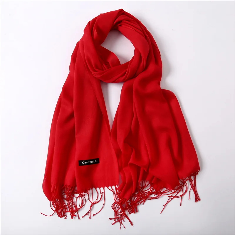 Women solid red shawl cashmere 190*30cm 