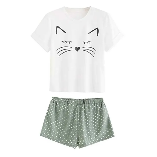 Sleepwear Pajamas Women's Cat Shorts 