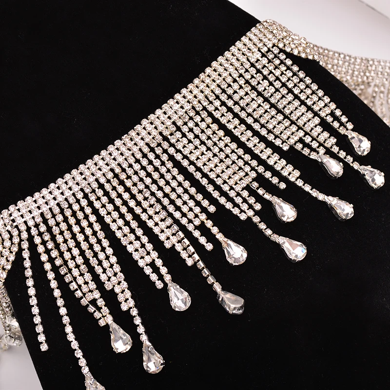 Αγορά Τέχνες, χειροτεχνίες &; ράψιμο  JUNAO 45cm/lot Clear Rhinestone  Fringe Glass Crystal Chain Metal Trim Sewn Strass Tassel Clothes Strass  Applique for Dress Craft