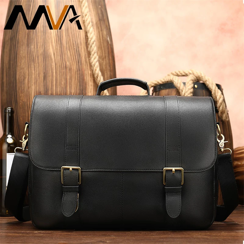 black leather men's messenger bag