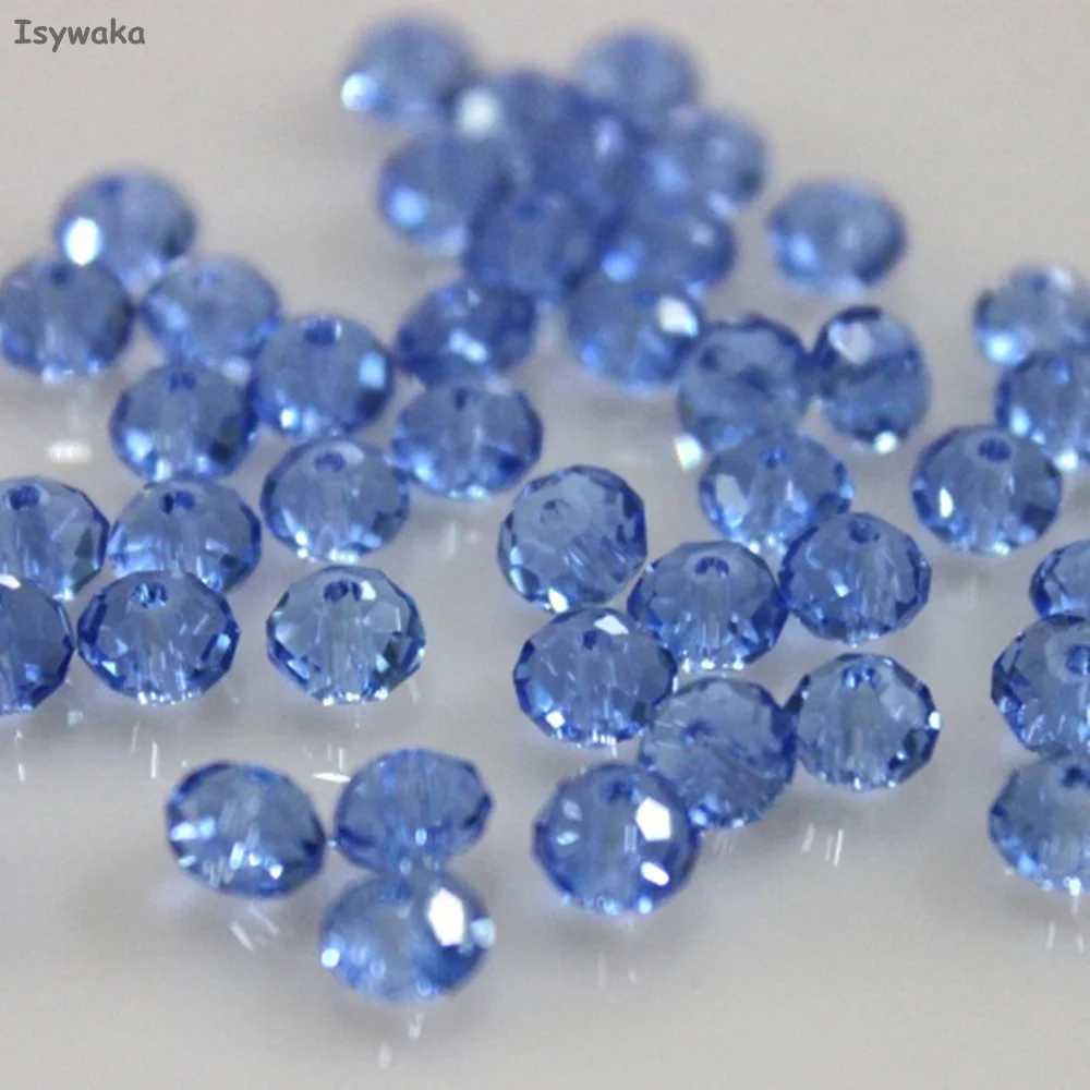 Isywaka Light Blue Colors 4*6mm 50pcs Rondelle  Austria faceted Crystal Glass Beads Loose Spacer Round Beads for Jewelry Making-animated-img