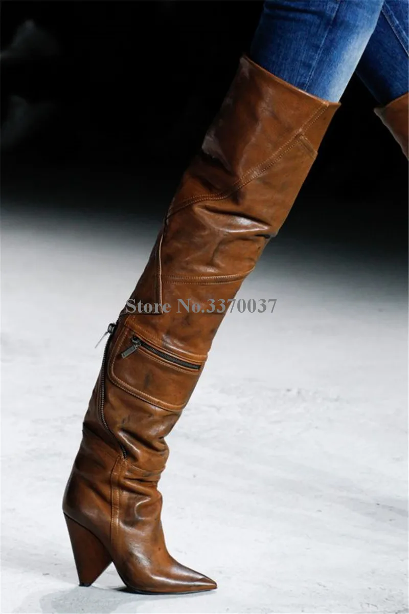 brown leather over knee high boots