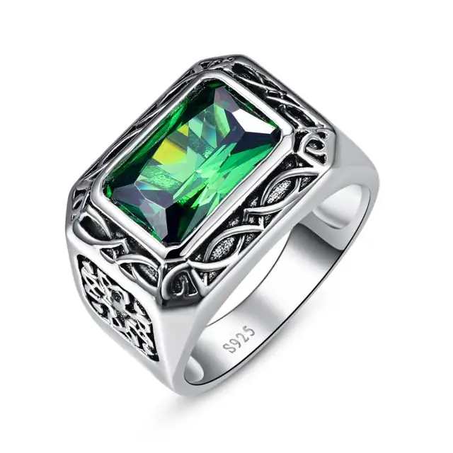 BONLAVIE Fine 6.8Ct Emerald Men Ring Solid 925 Sterling Sliver Jewelry Engagement Wedding Ring For Men Size 6-14-animated-img