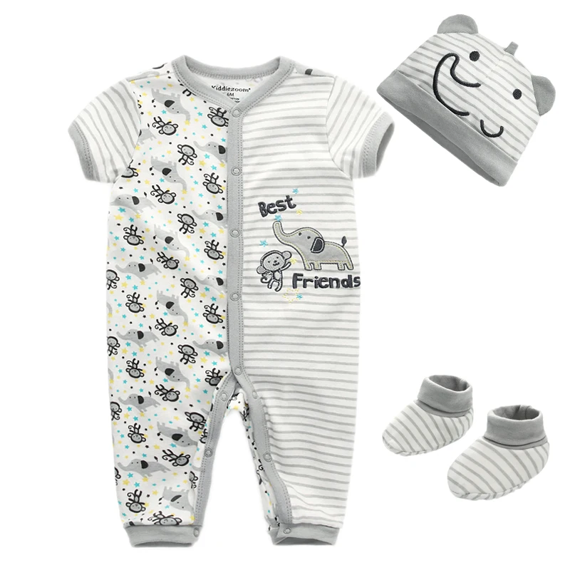 Αγορά Βρεφικά ρούχα για αγοράκια  3PCS/Lot Baby Romper+Hat+Socks Girls  Clothes Clothing Sets Cotton Baby Boy Clothes Short Sleeve Baby Girl  Clothes Newborn Infant