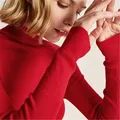 100%hand made pure wool knit women brief turtleneck slim pullover sweater solid color M preview-4