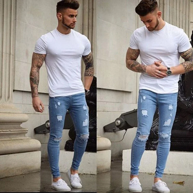 solid ripped skinny jeans