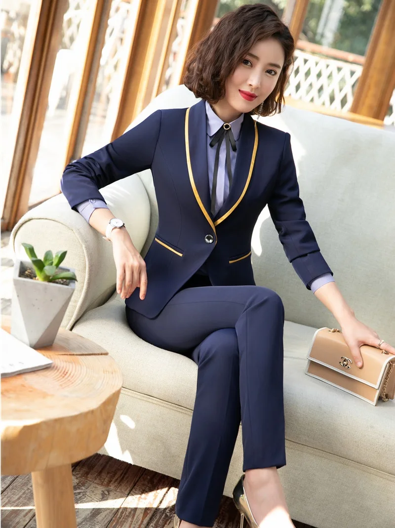 Fashion Navy Blue Formal Professional Business Suits With Jackets