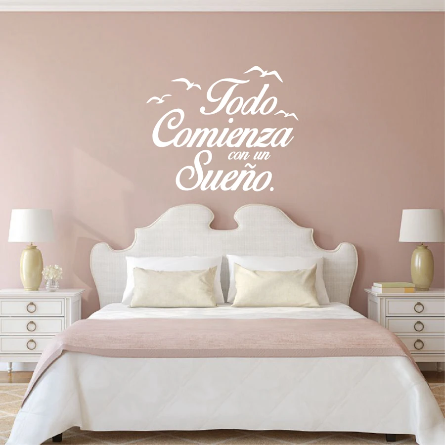 Spanish Quote Vinyl Wall Stickers Bedroom Wall Decals Birds Letterings Home Decor Bedroom Decoration-animated-img