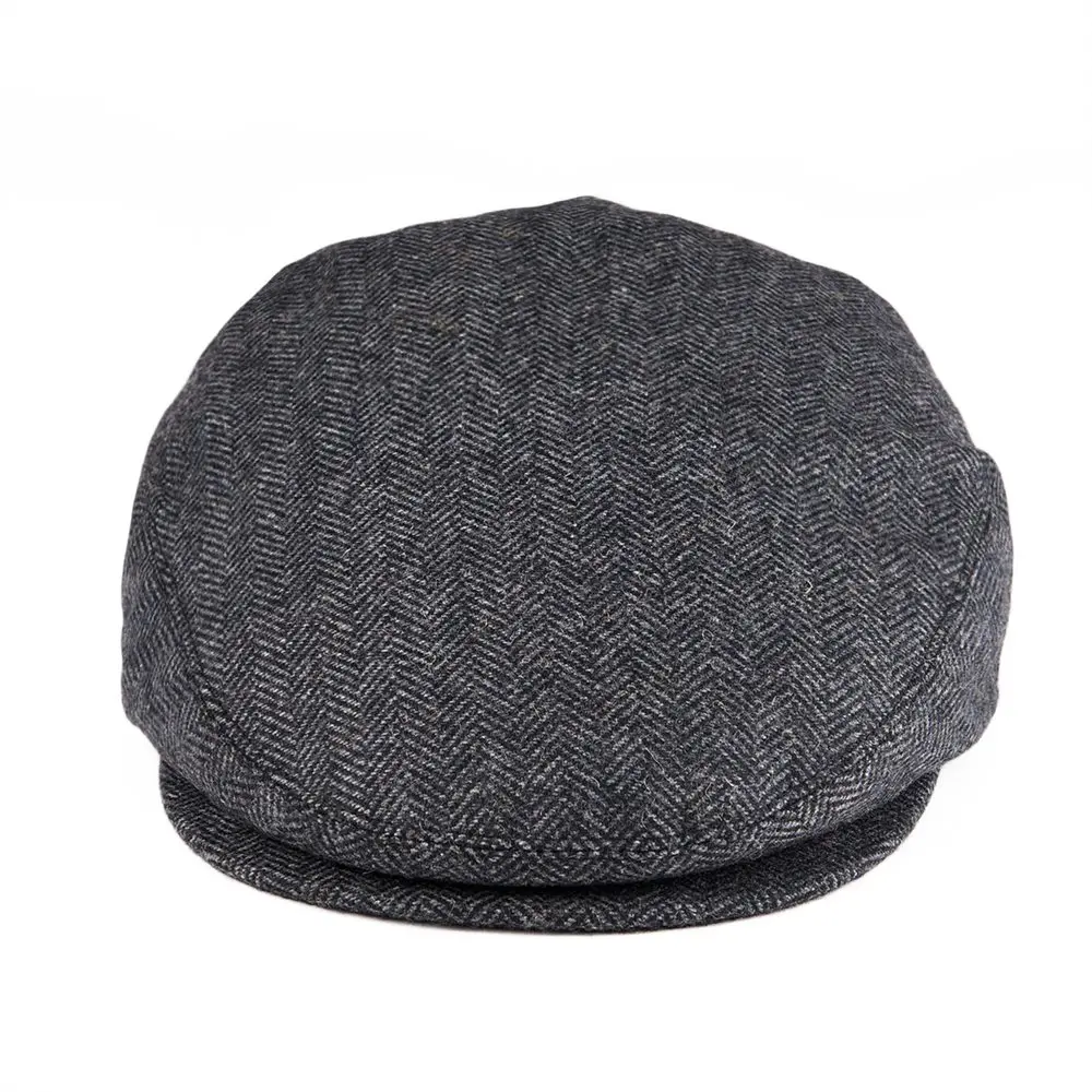 black herringbone newsboy cap