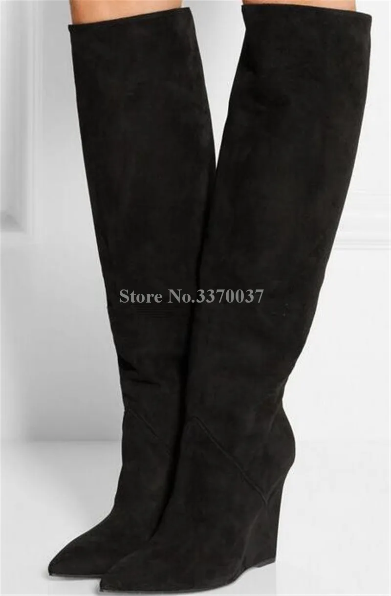 Knee high suede wedge boots Clearance