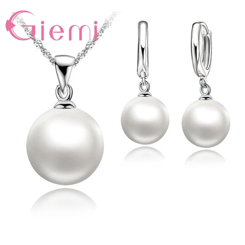 3 Color Option White/Black/Pink Pearl Jewelry Sets Luxury 925 Sterling Silver Necklace Pendant Earrings Set for Women Gift-animated-img