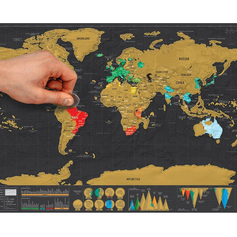 1pc Deluxe Erase World Travel Map Scratch Off World Map Travel Scratch For Map Room Home Office Decoration Wall Stickers