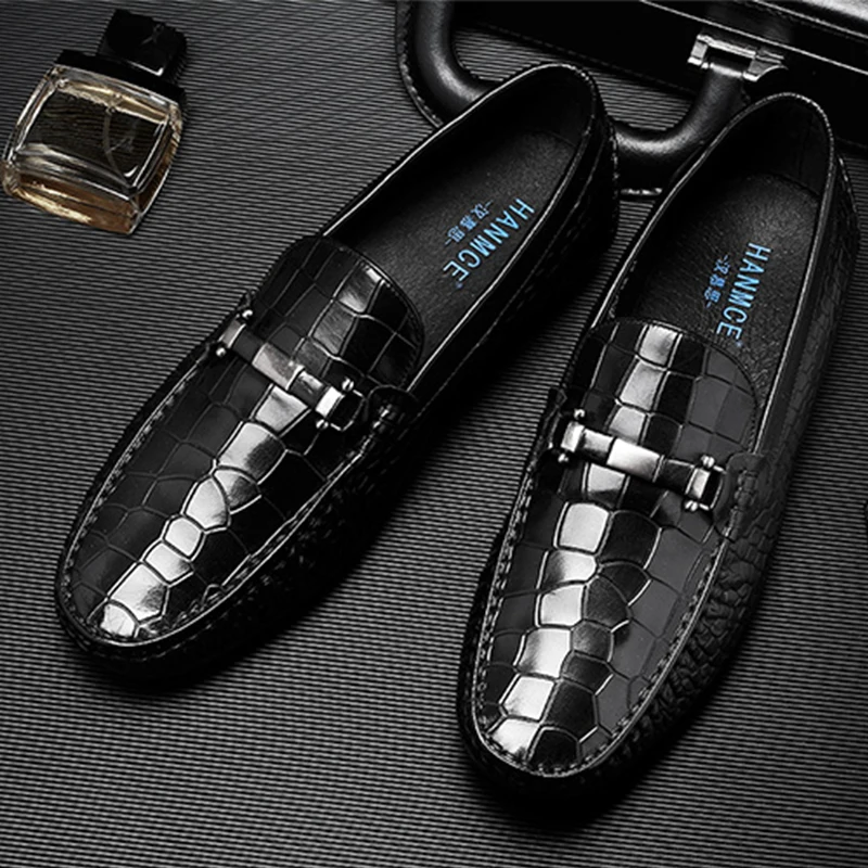 black leather shoes slip on