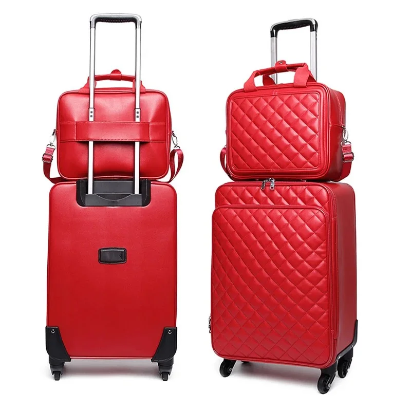 red leather luggage set