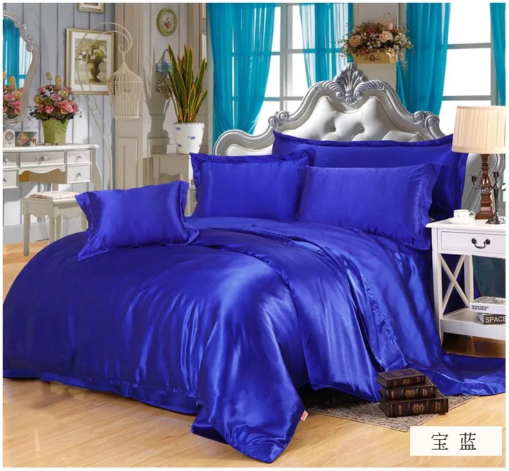 Solid Royal blue Silk bedding set satin 