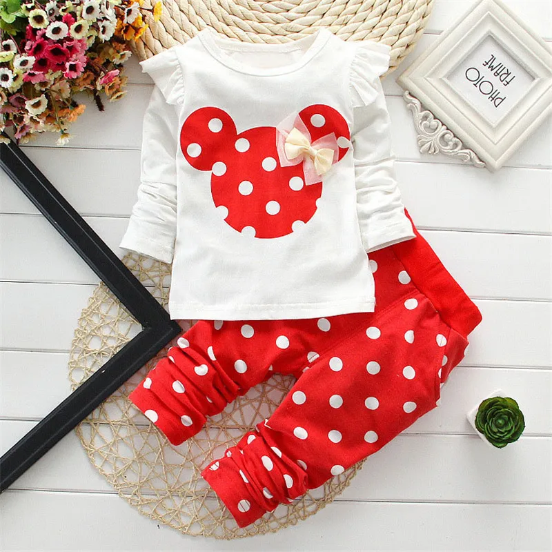 Spring children girls clothing sets mouse early autumn clothes bow tops t shirt leggings pants baby kids 2 pcs suit-animated-img