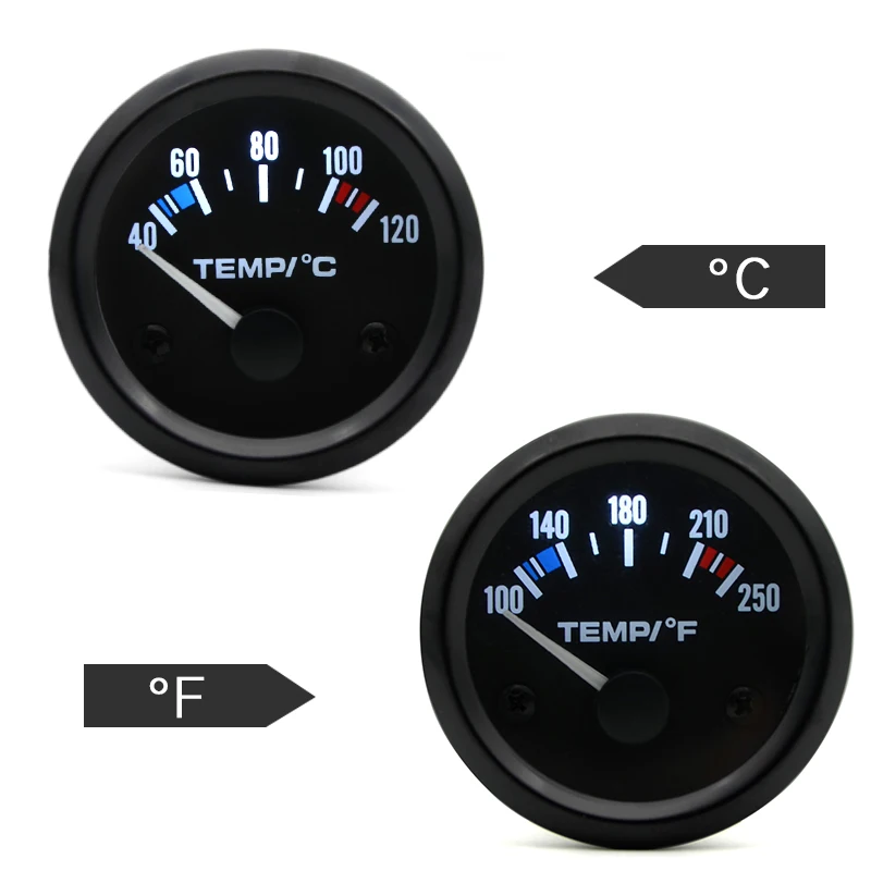 Dragon Gauge Water Temp Car Gauge 2" 52mm 40~120 Celsius / 100~250 Fahrenheit Temperature 12V Auto Instrument Black Bezel-animated-img