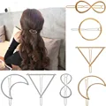 גיאומטריה קליפים לשיער אופנה חדשה נשים בנות משולש מתכת מצופה זהב / כסף מעגל סיכות ראש ירח אביזרי שיער קוריאניים 2023