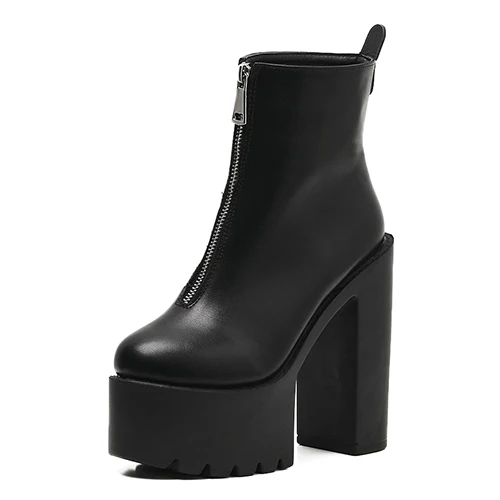 leather platform heeled ankle boots