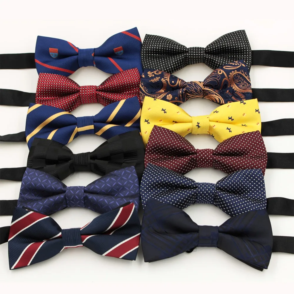VEEKTIE 1 Piece Fashion Brand Bow Ties For Men Wedding Polyester Paisley Pattern butterfly Striped Dots Plaid Bowtie 12colors-animated-img