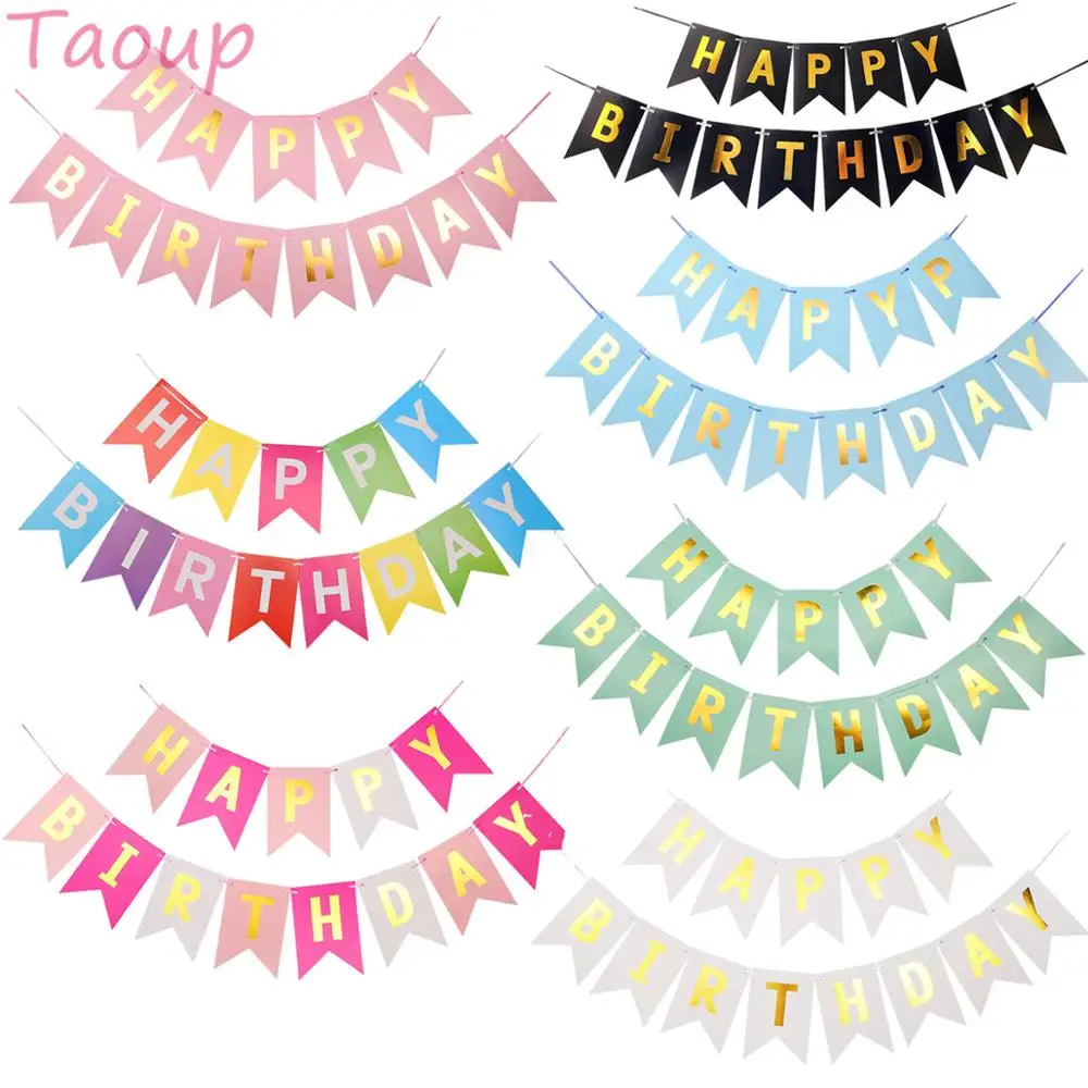 Gold Letter Happy Birthday Bunting Banner Paper Flag Garland Party Hanging Decor