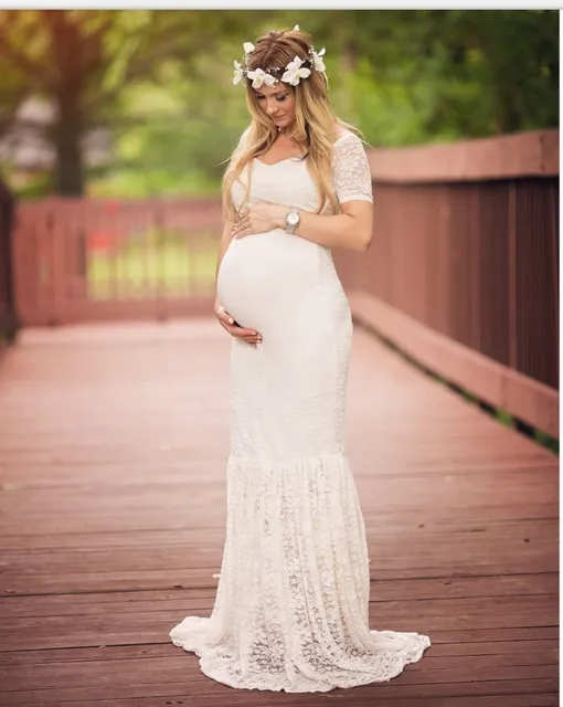 Maternity Dress Lace White Pregnancy 