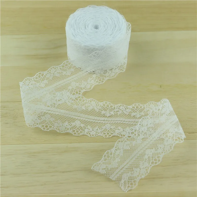 5Meter/roll) White Cotton Embroidered Lace Net Ribbons Fabric Trim