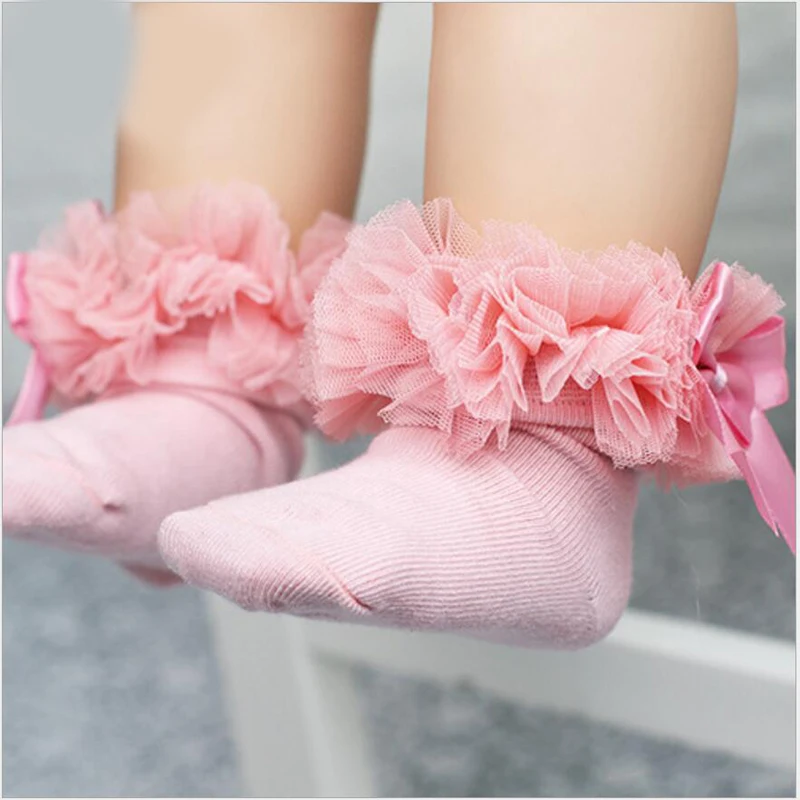 summer baby girls socks kids toddler cotton lace ruffle princess mesh socks children breathable short ankle bow sock-animated-img