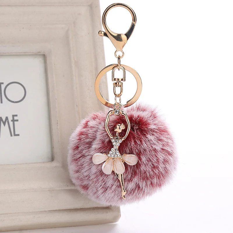 Women Chaveiro Angel Keychain 8cm Fur Pom Pom Key Chain Faux Rabbit Hair Bulb Bag Car Ornaments Fox Fur Ball Pendant Key Ring-animated-img
