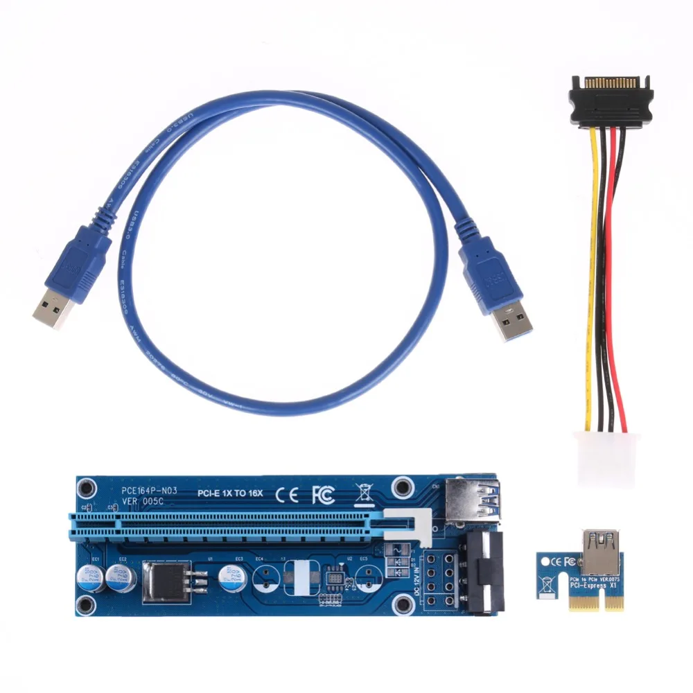 For BTC Miner Machine PCI-E extender PCI Express Riser Card 1x to 16x USB 3.0 SATA to 4Pin IDE Molex Power Supply raiser 60cm-animated-img