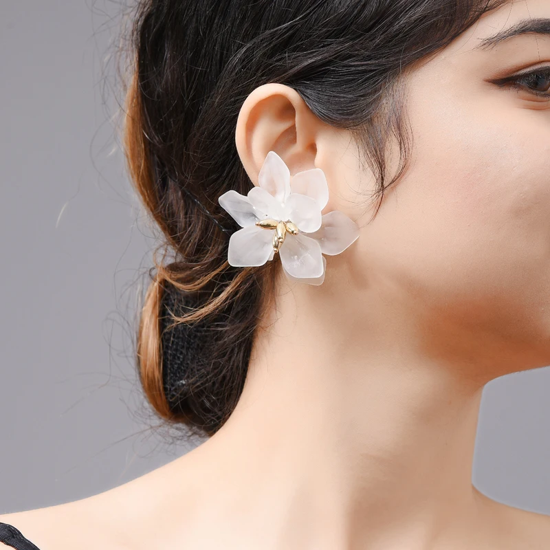 Big white on sale flower earrings