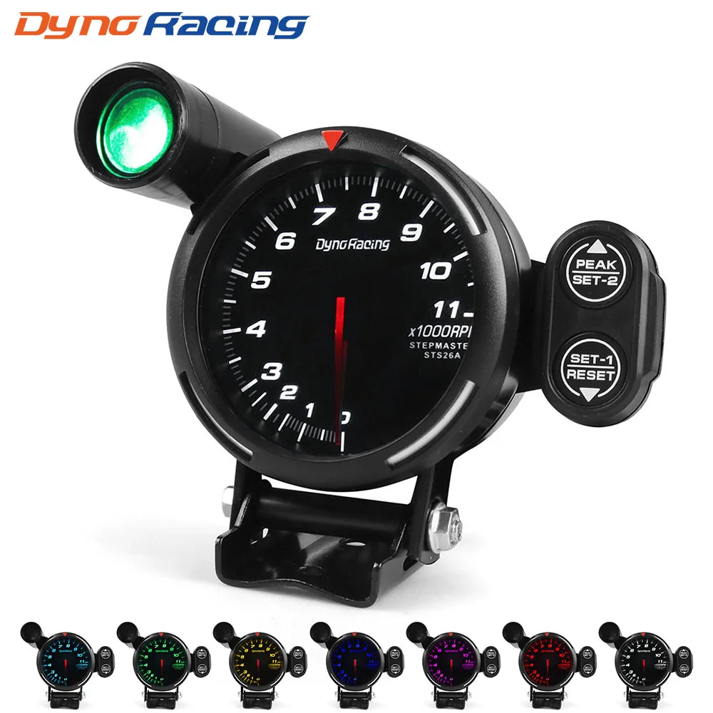 Dynoracing 80MM Tachometer RPM Gauge High Speed stepper motor 7 Colors 0-11000  RPM Meter With Shift Light and Peak warning-animated-img