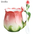 European Enamel Ceramic Coffee Cups  Rose Flower Tea Cup 4 Colors