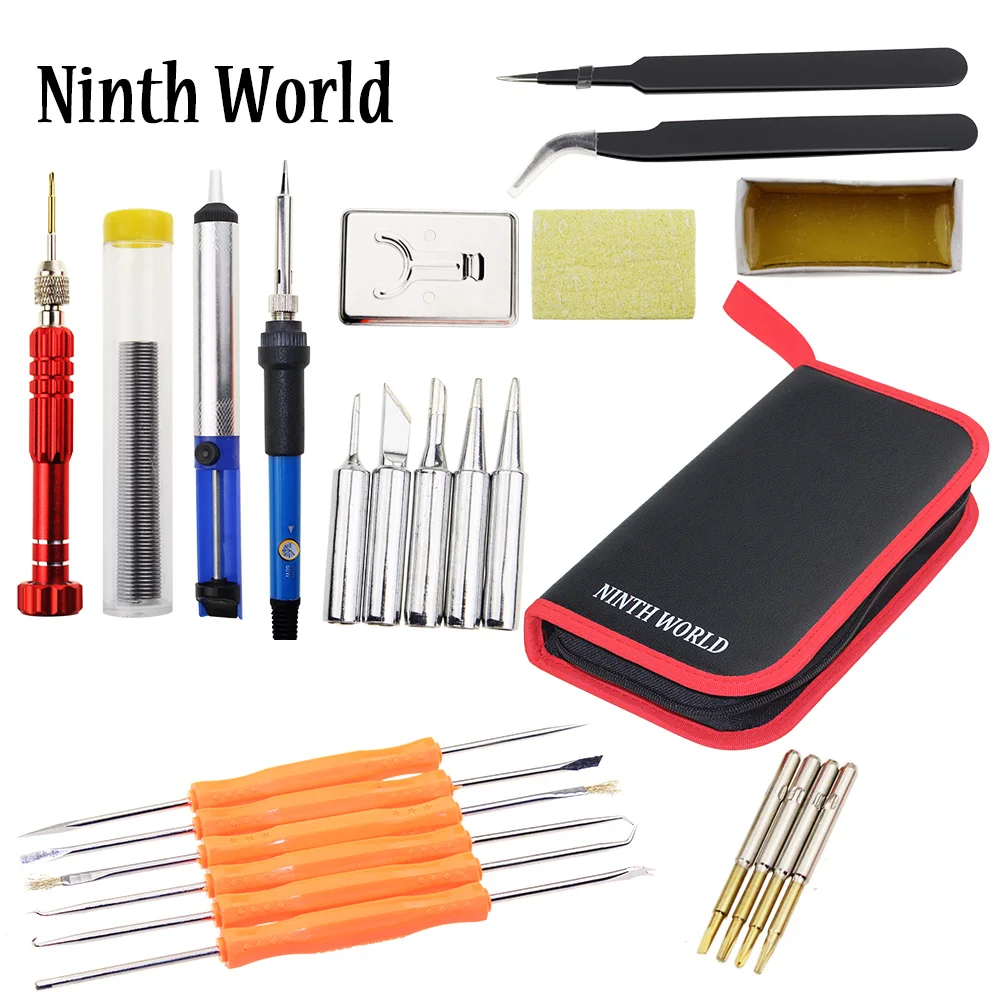 21PCS 60W 220V/110V Electric Soldering Iron Set Temperature Adjustable Welding Repair Tool Tips With 5 Tips Solder Wire Tweezers-animated-img
