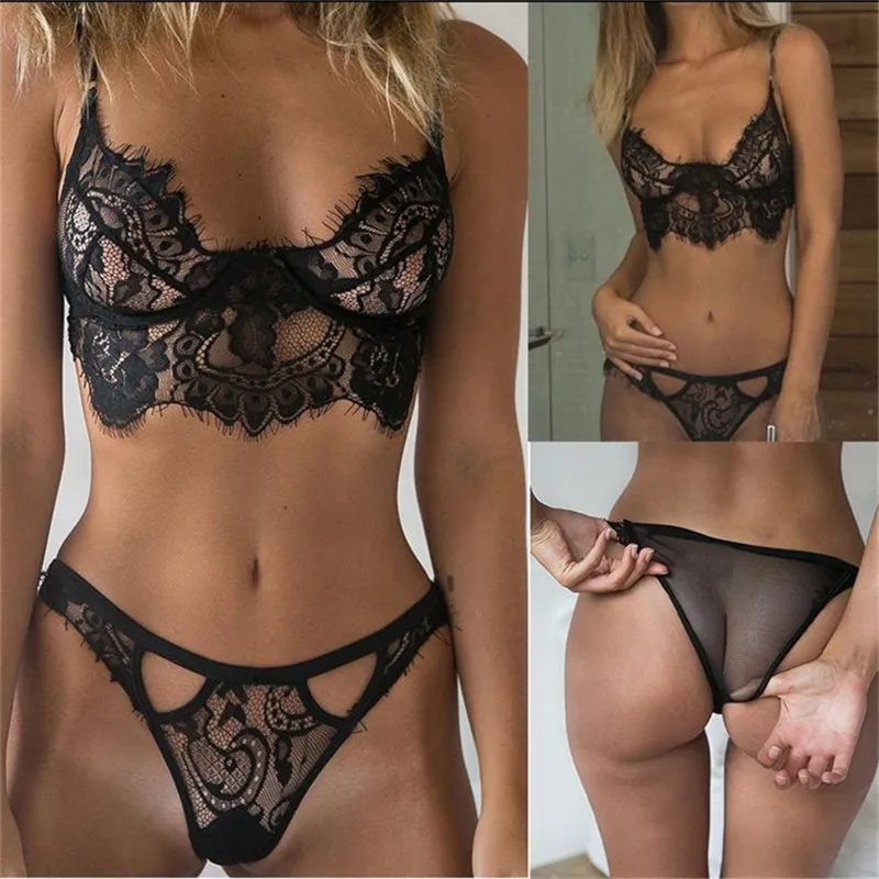 Купить Костюмы и комплекты New Lace Bra Set Unlined Bralette Bikini See Through Sexy Triangle