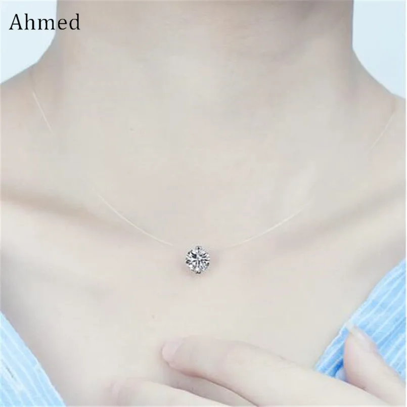 Ahmed Simple Transparent Thin Lines Rhinestone Pendant Tattoo Choker Necklace For Women Charm Fashion Collar Bijoux Jewelry-animated-img