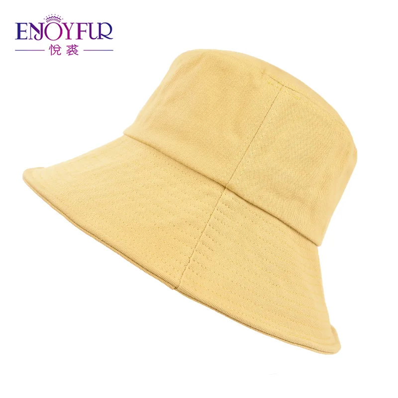 ENJOYFUR Summer Cotton Bucket Hat For Women Hip Hop Outdoor Caps Fishermen  Sun hats