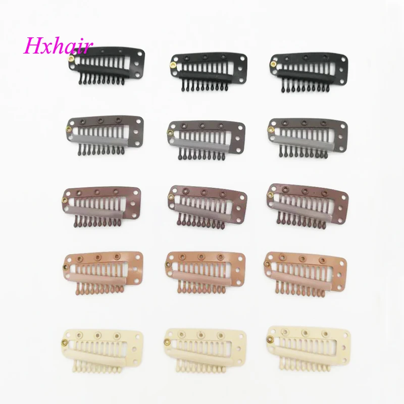 100Pcs 3.2cm 9-Teeth Hair Extension Clips Snap Metal Clips With Silicone  Back For Clip in Human Hair Extensions Wig Comb Clips
