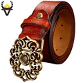 Fashion Genuine leather belts for women Quality second layer cow skin woman belt Vintage Floral Pin Buckle waist strap female