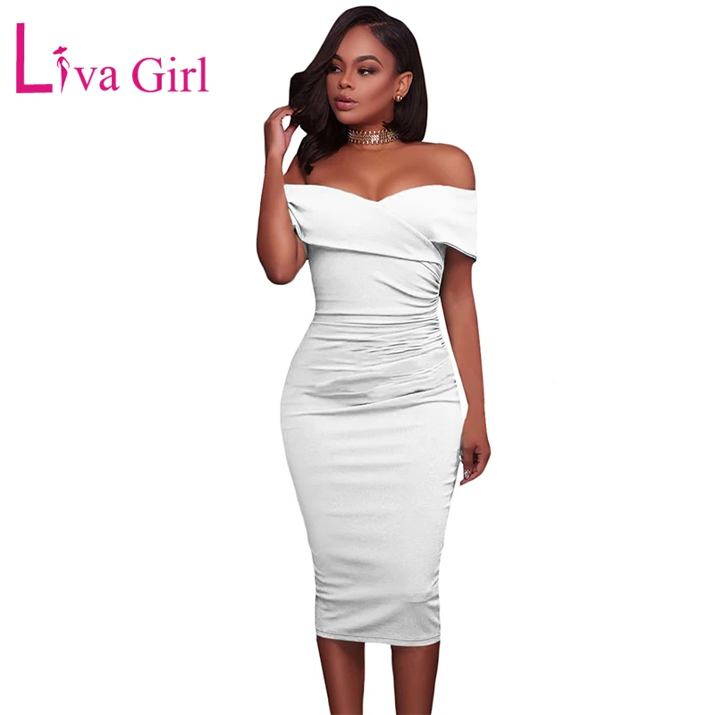 LIVA GIRL White Bardot Ruched Off 