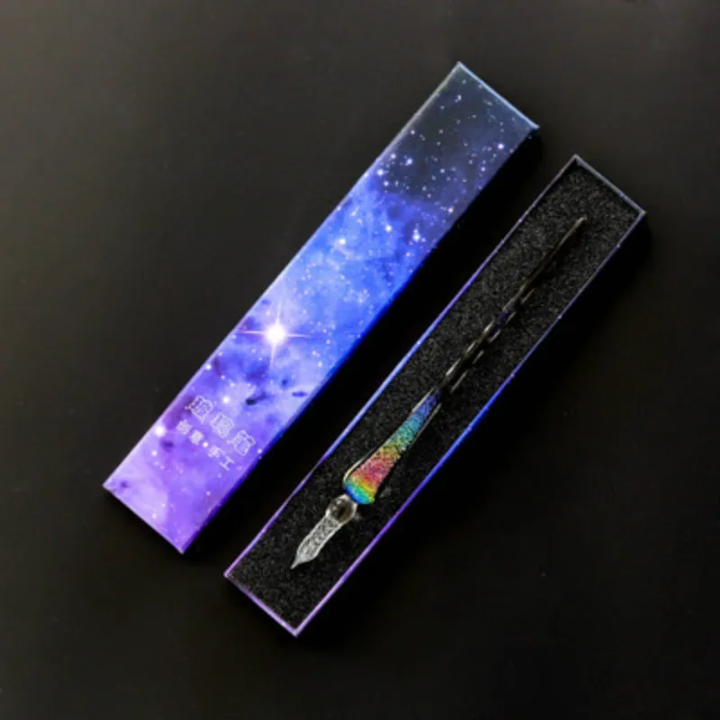 Glass Dip Pen Set Crystal Starry Sky Calligraphy Dip Pen Glitter