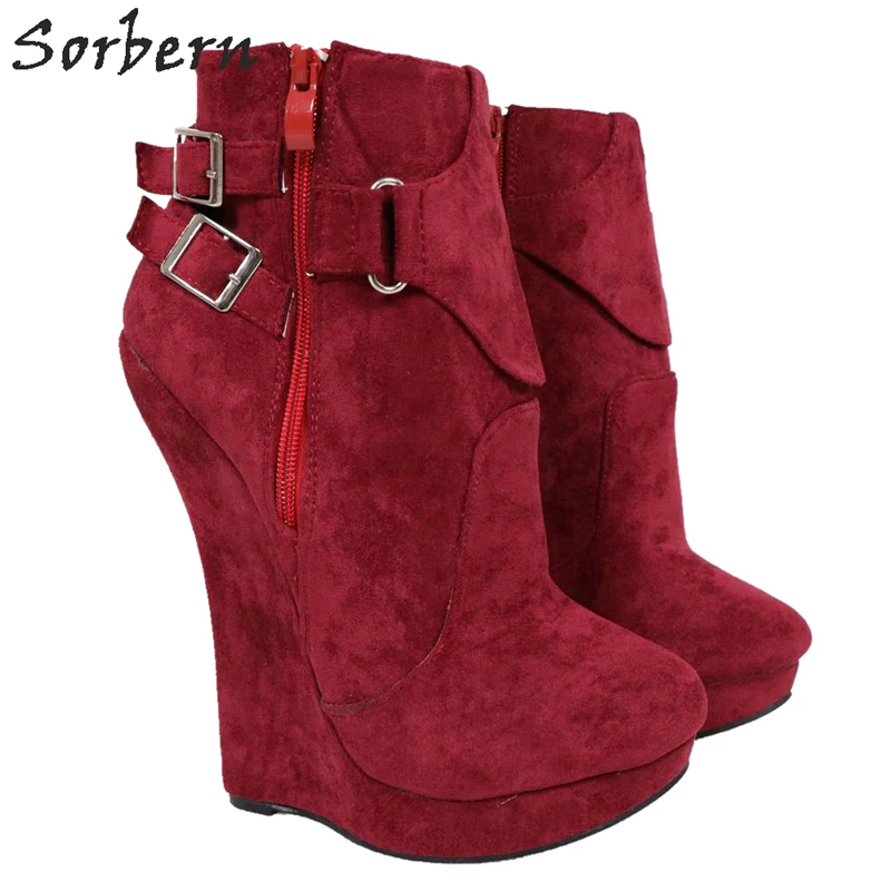 womens red wedge boots