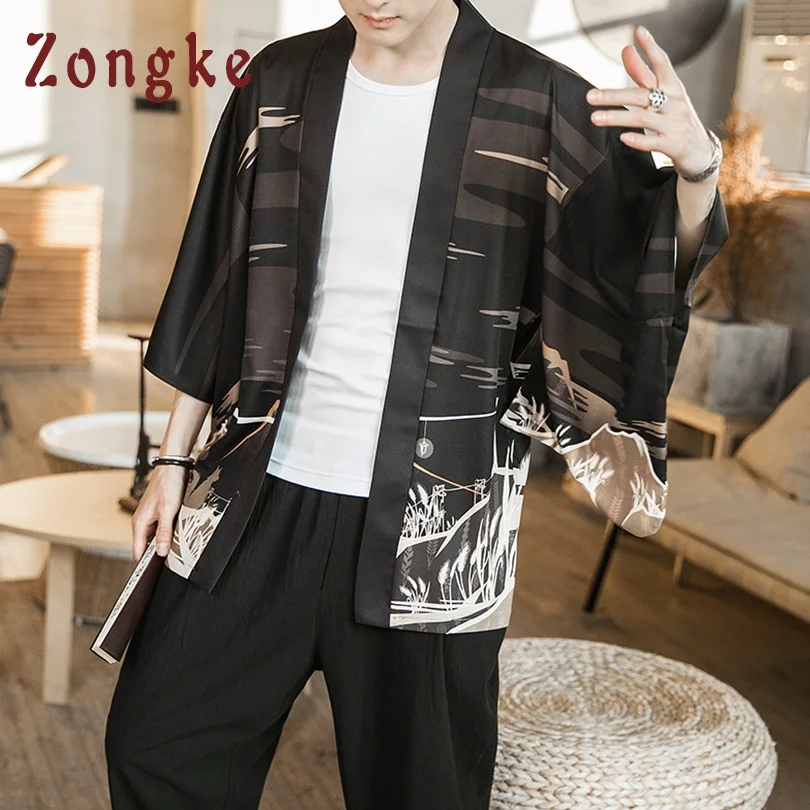 Zongke Fox Moonlight Black Kimono Men 