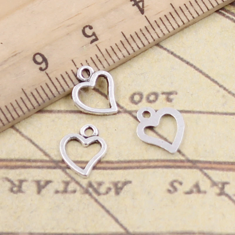 50pcs 14*11mm Antique Silver Color Hollow Lovely Heart Charms