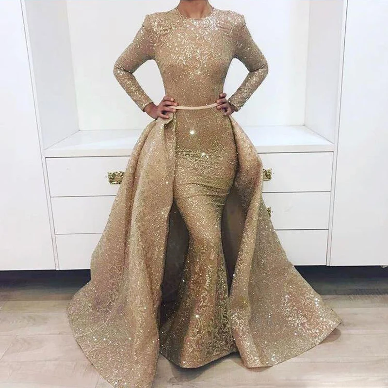 New Stunning Long Sleeve Gold Prom 
