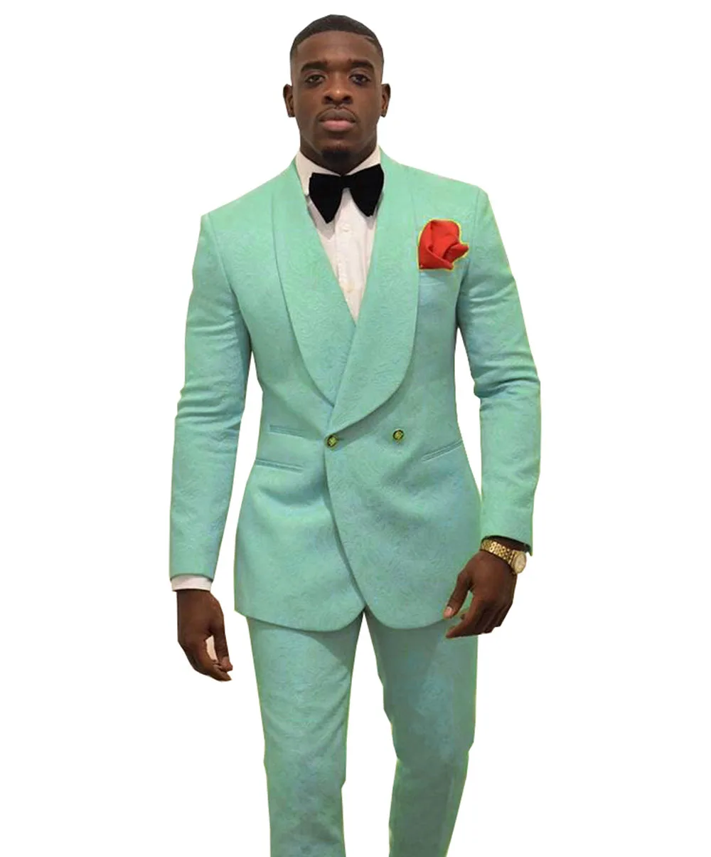 Fashion Mint Green Men's Patterned Suit 