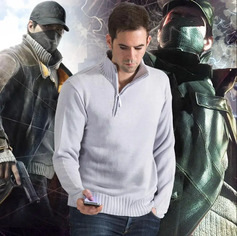 Men Sweater Casual Zipper Stand Collar 
