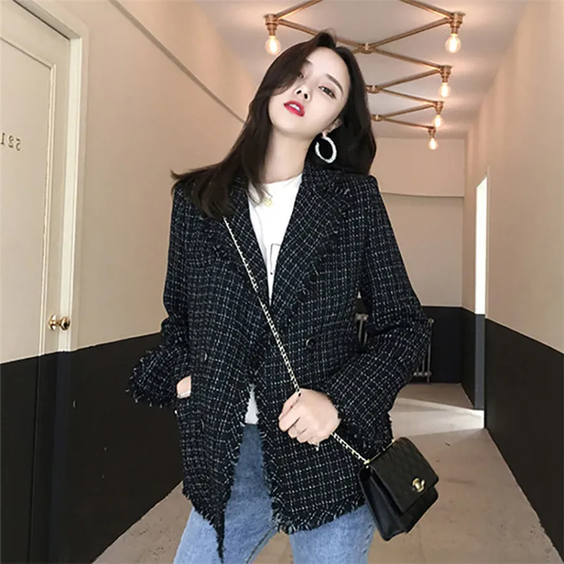 womens black and white tweed coat