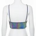 Women V Neck Sexy Holographic Bralette Crop Top Strap Reflective Fashion Camis Hot Summer 2021 Sleeveless Backless Tank Tops preview-6