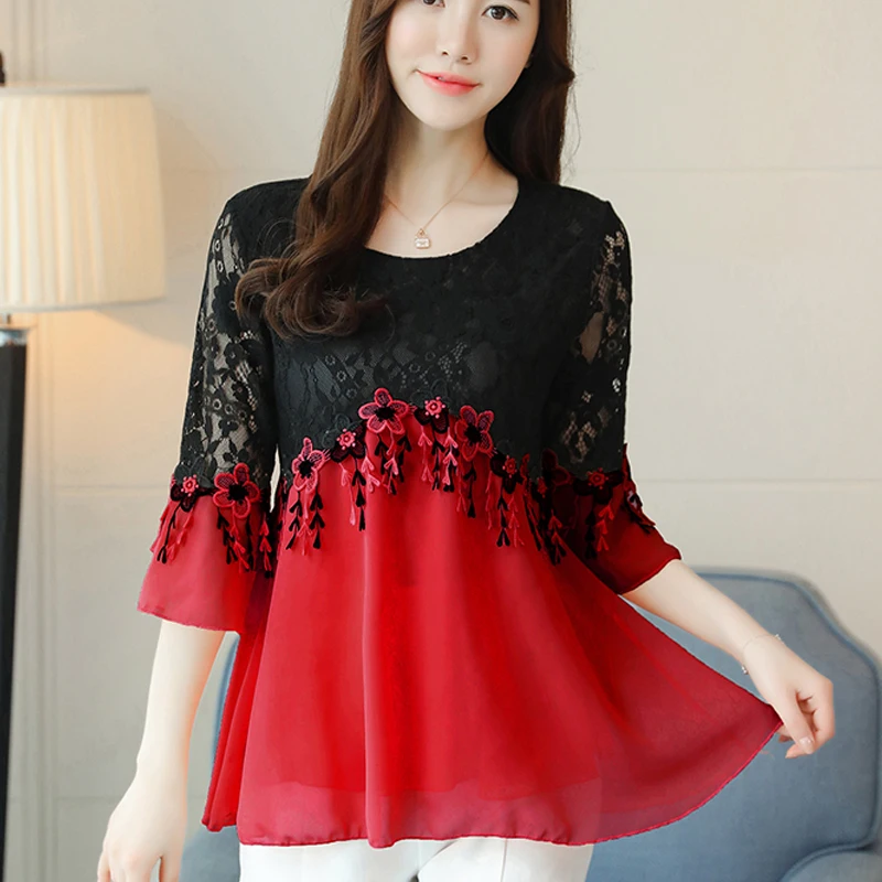 Lace Blouse Shirt Mesh Stitching Tassel 